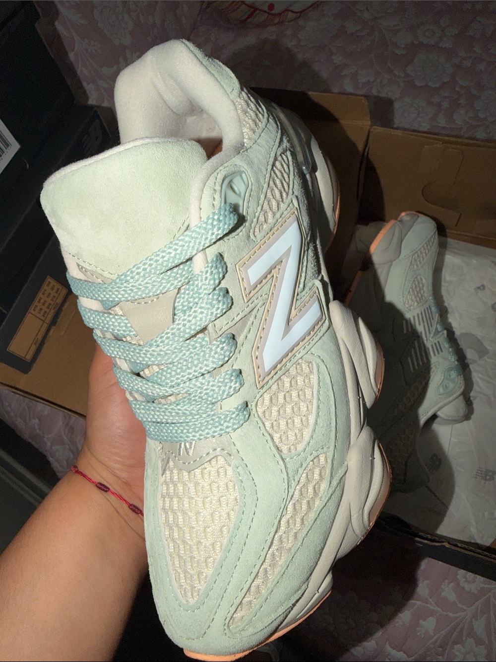 New Balance Women's Mint Green and Cream Chunky Sneakers